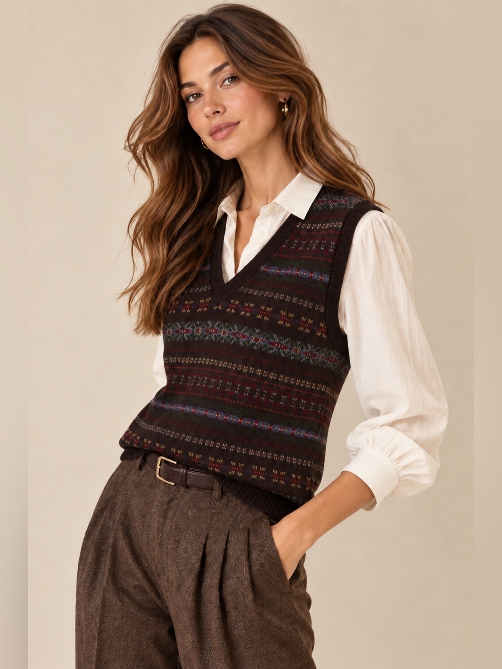 Polo Ralph Lauren Wool Fair Isle Nordic Dark Academia V-Neck Sweater Vest XL